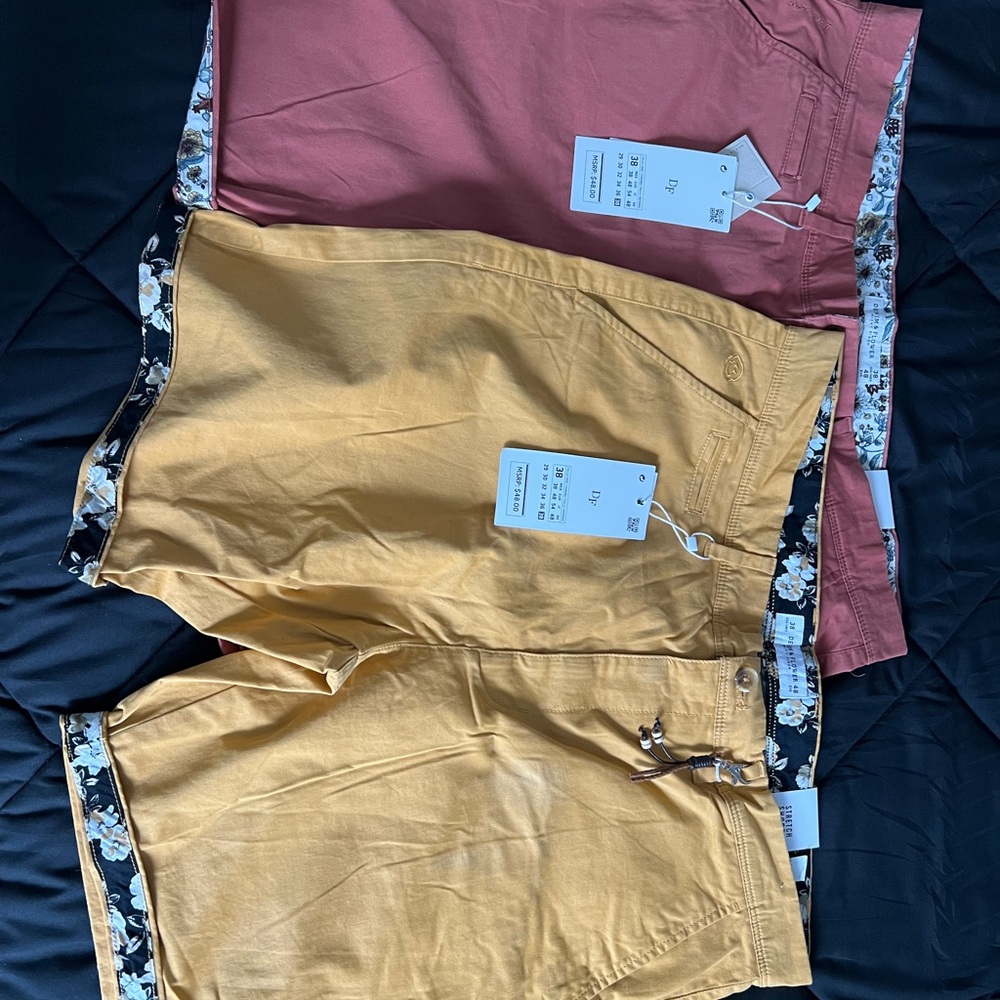 Denim & Flower Men's Hybrid Shorts in Yellow and Peachy pink NWT TWO
